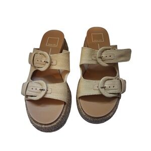 Dolce Vita Dolen Cream Raffia Platform Buckle Slide Sandals Espadrille Women 7.5